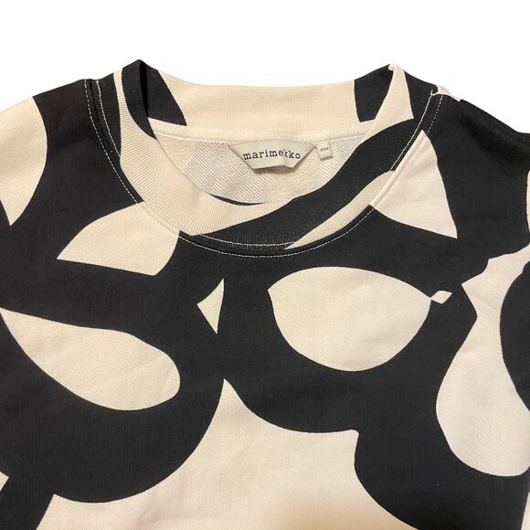 Marimekko Leiot College Jattikukka Black White Printed Boxy Sweatshirt Size XXS - Picture 4 of 8